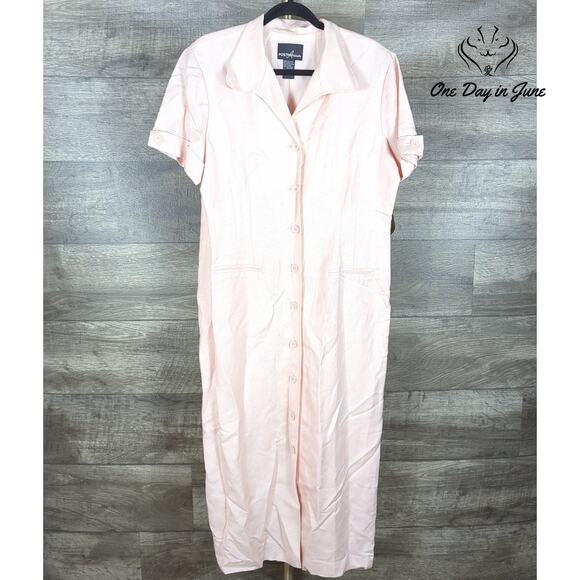 Positive Attitude Button Front Short Sleeve Linen Midi Dress Size 14 - Picture 1 of 7